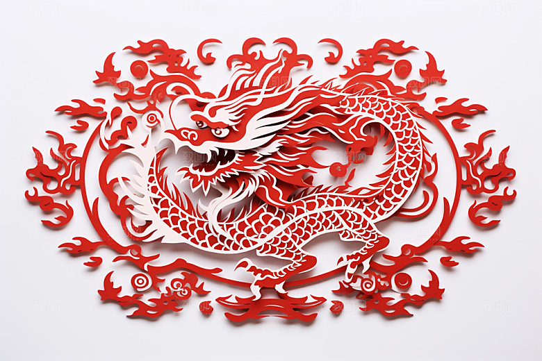 龙年剪纸十二生肖传统文化模型