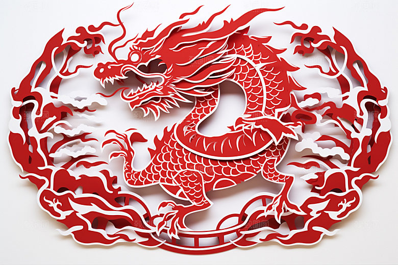 龙年剪纸喜庆春节模型