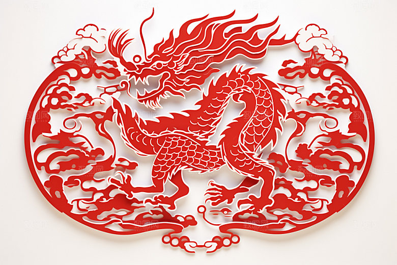 龙年剪纸雕花春节模型