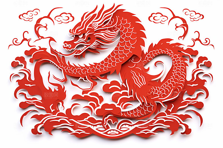 龙年剪纸春节富贵模型