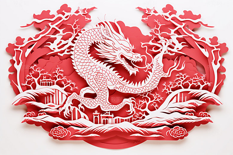 龙年剪纸春节雕花模型