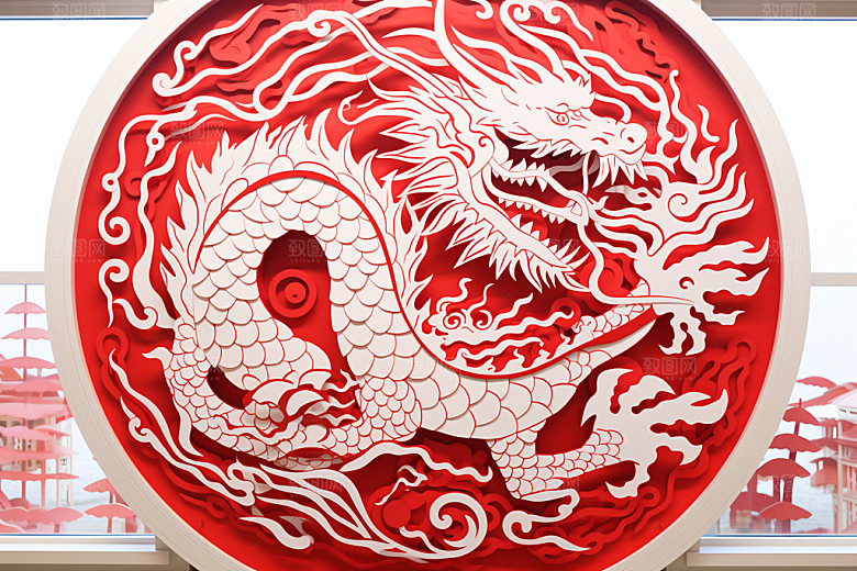 龙年剪纸喜庆纸艺模型