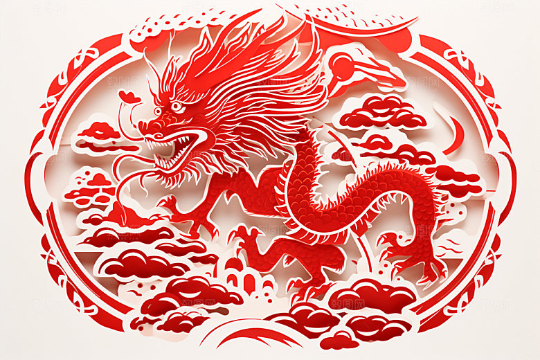 龙年剪纸十二生肖富贵模型