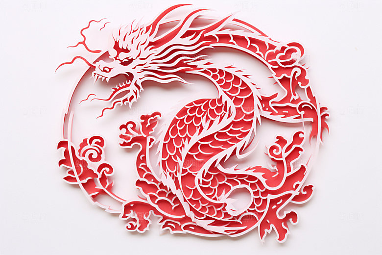 龙年剪纸喜庆红色模型