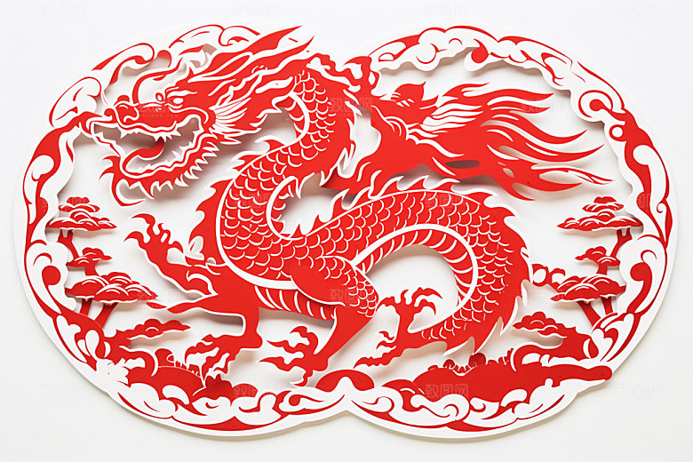 龙年剪纸雕花红色模型
