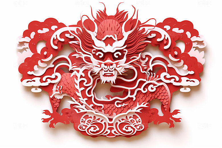 龙年剪纸雕花春节模型