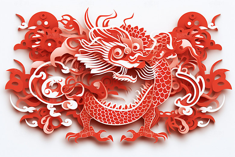 龙年剪纸大气春节模型