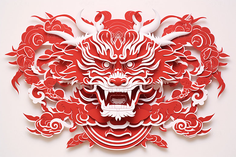 龙年剪纸传统文化大气模型