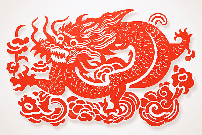 龙年剪纸大气红色模型
