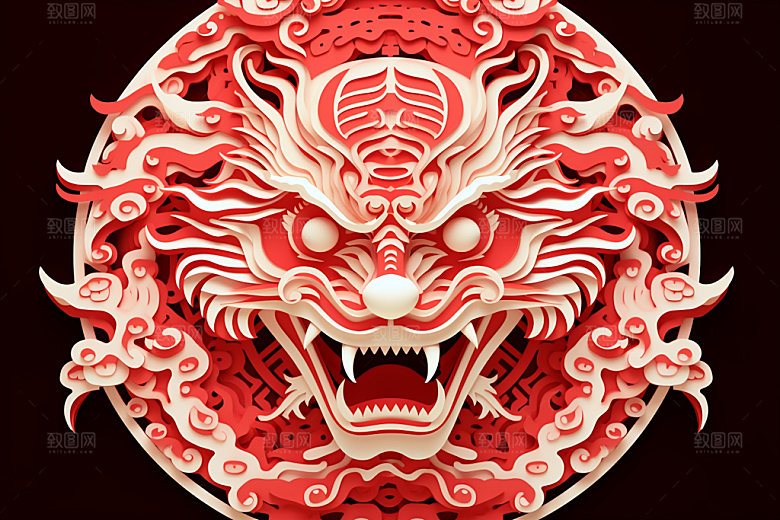 龙年剪纸春节纸艺模型