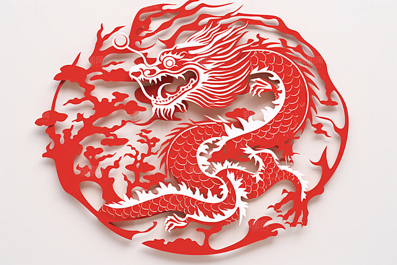 龙年剪纸十二生肖大气模型