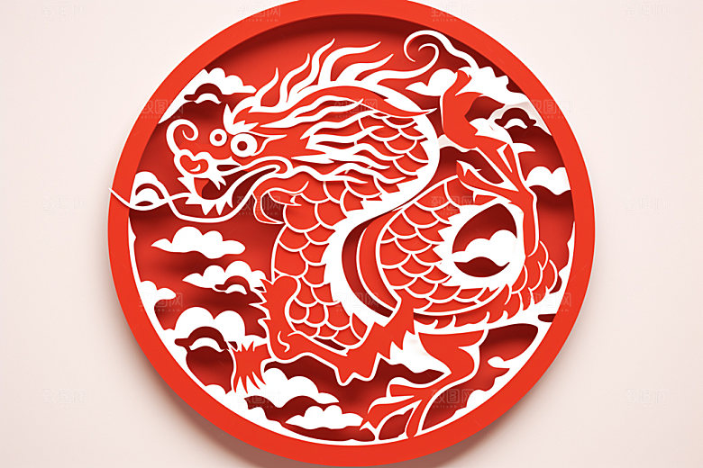 龙年剪纸喜庆春节模型