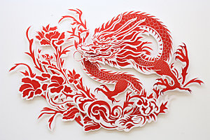 龙年剪纸红色传统文化模型