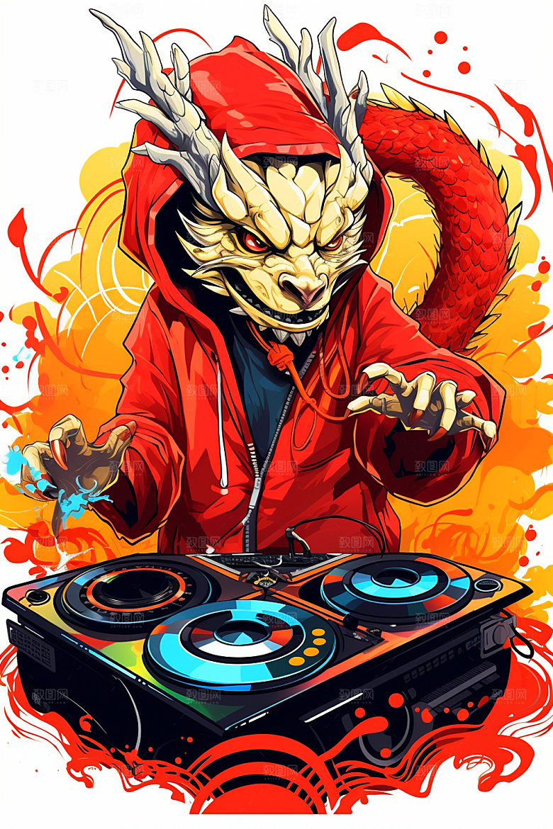 DJ龙十二生肖潮流插画