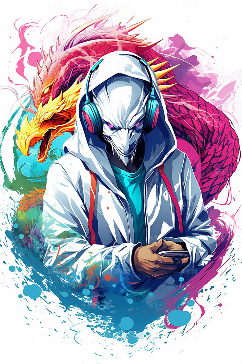 DJ龙国潮风音乐插画