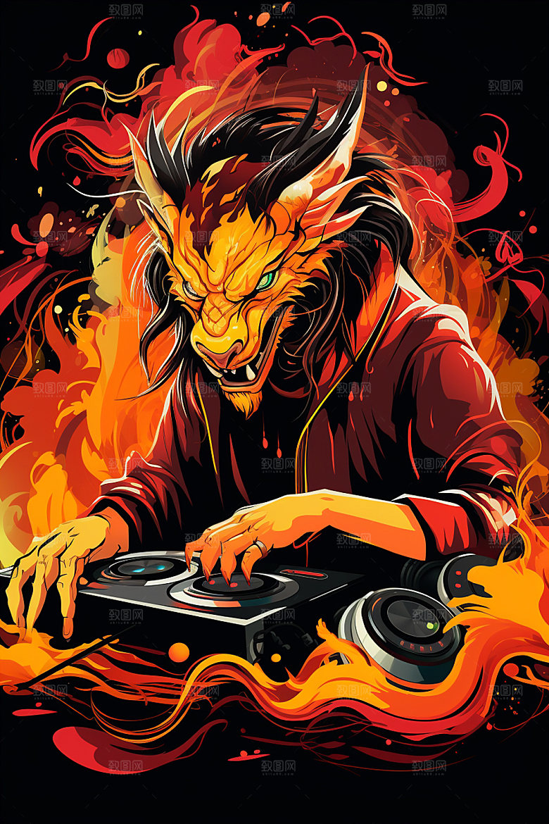 DJ龙帅气音乐插画
