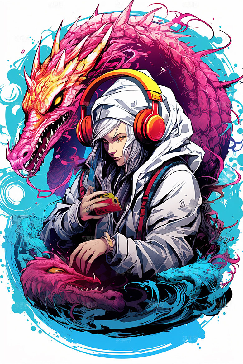 DJ龙说唱打碟插画