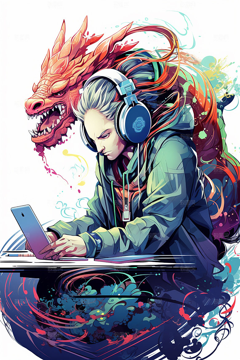 DJ龙手绘音乐插画