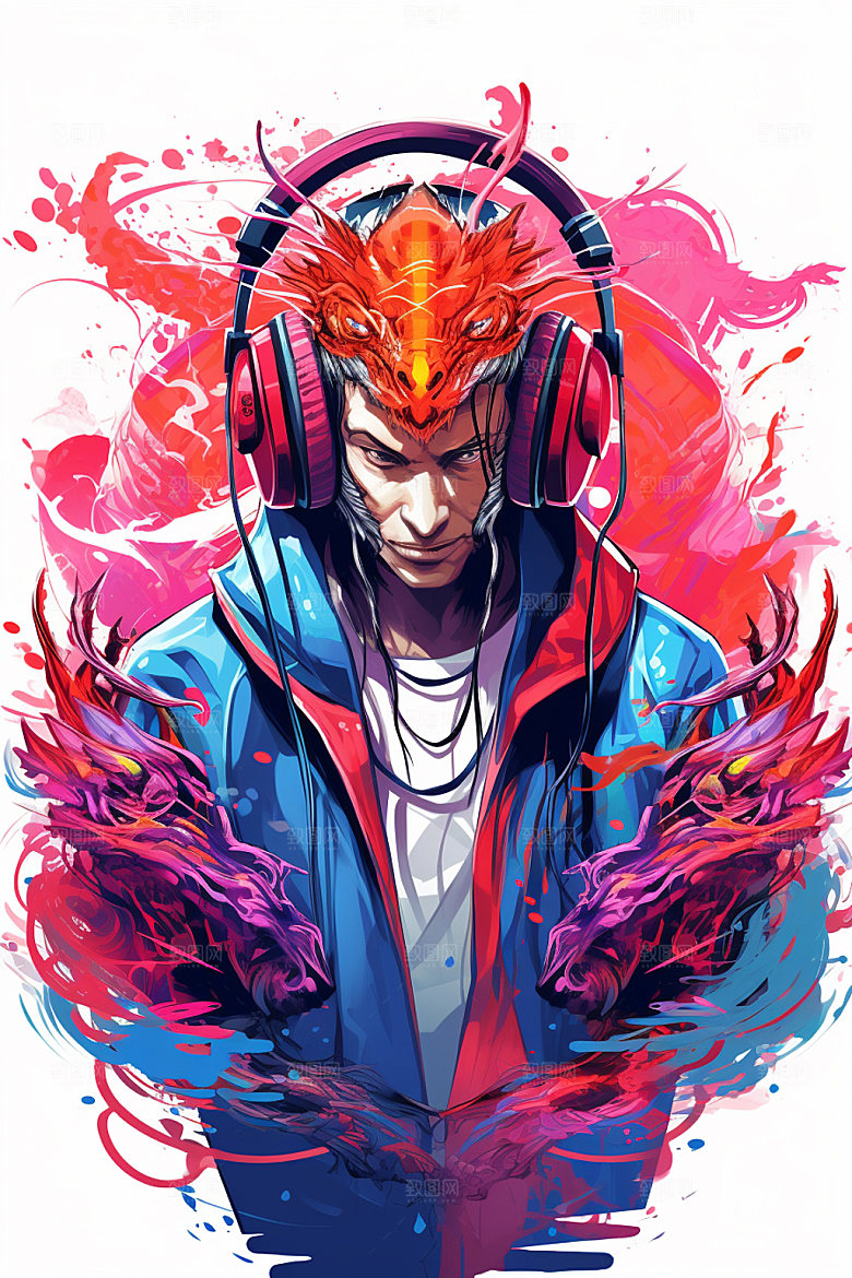 DJ龙春节酷炫插画
