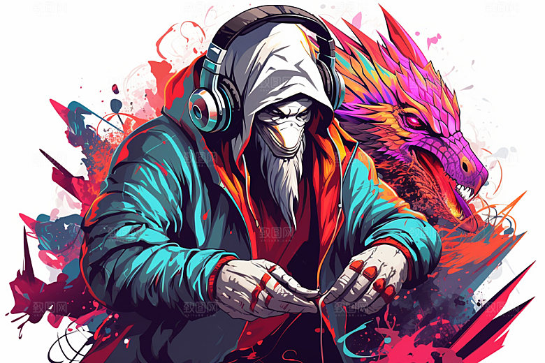 DJ龙音乐说唱插画