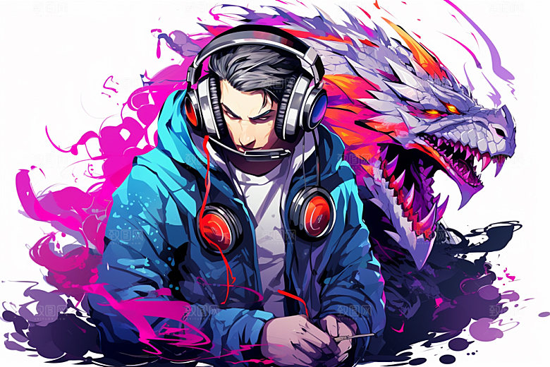 DJ龙打碟春节插画