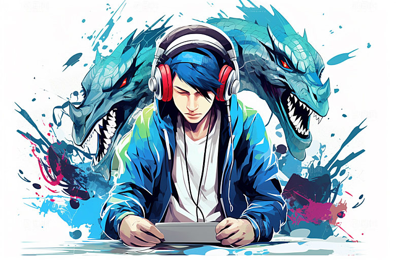 DJ龙手绘卡通插画