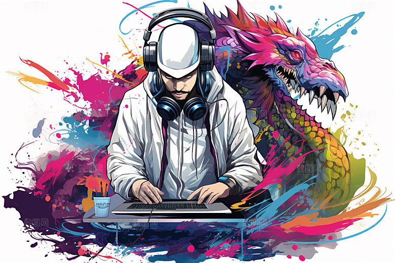 DJ龙酷炫时尚插画