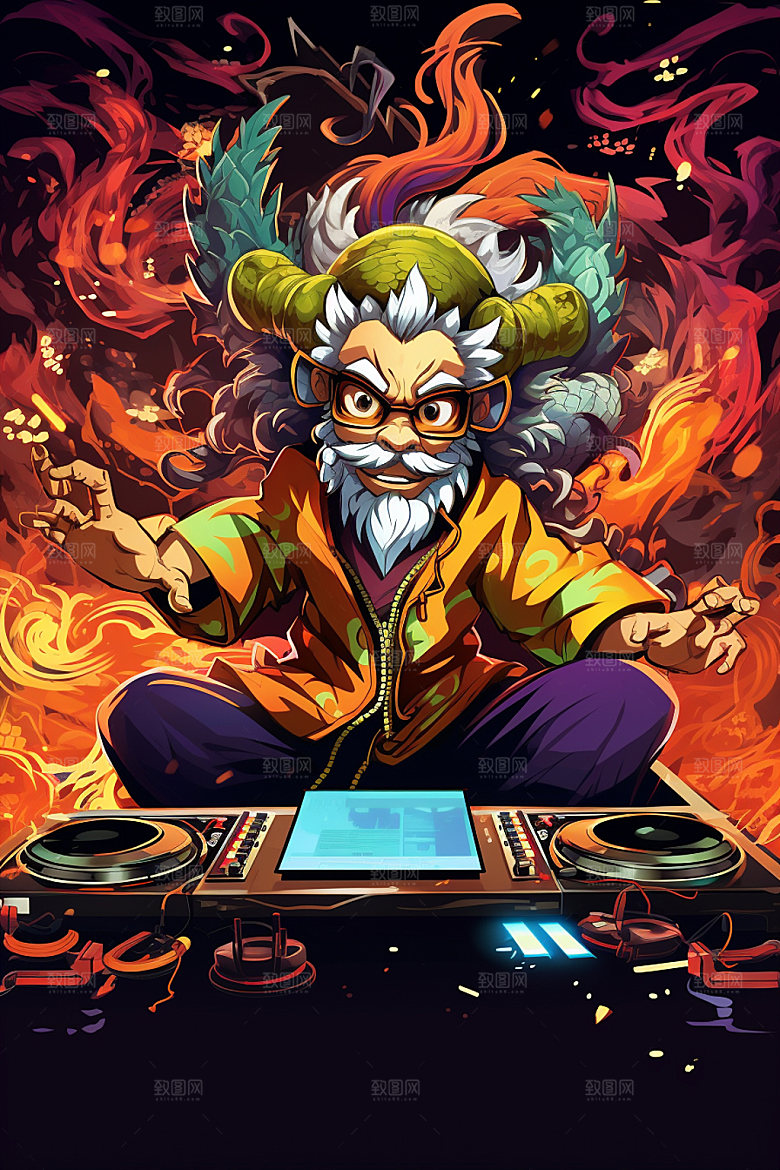 DJ龙春节十二生肖插画