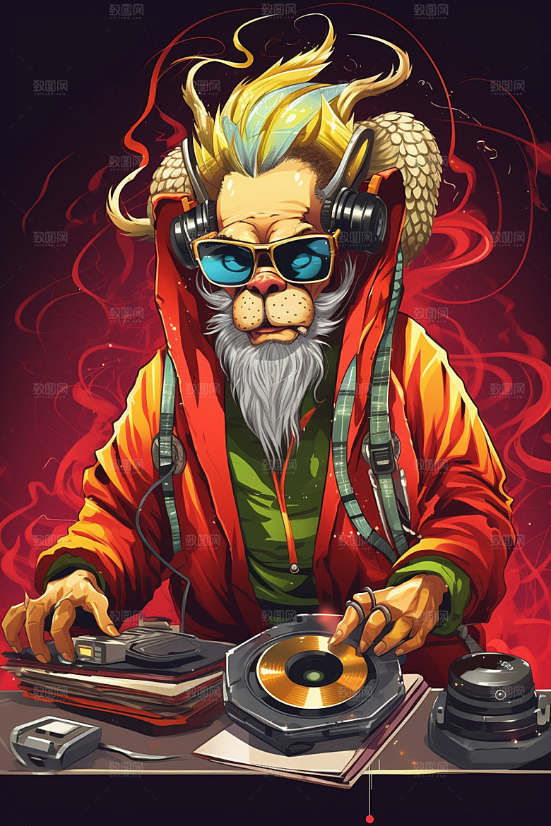 DJ龙卡通手绘插画