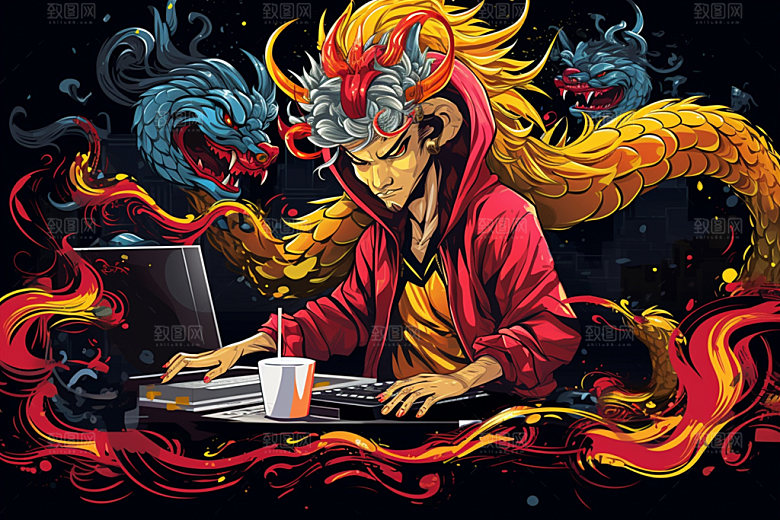 DJ龙时尚春节插画