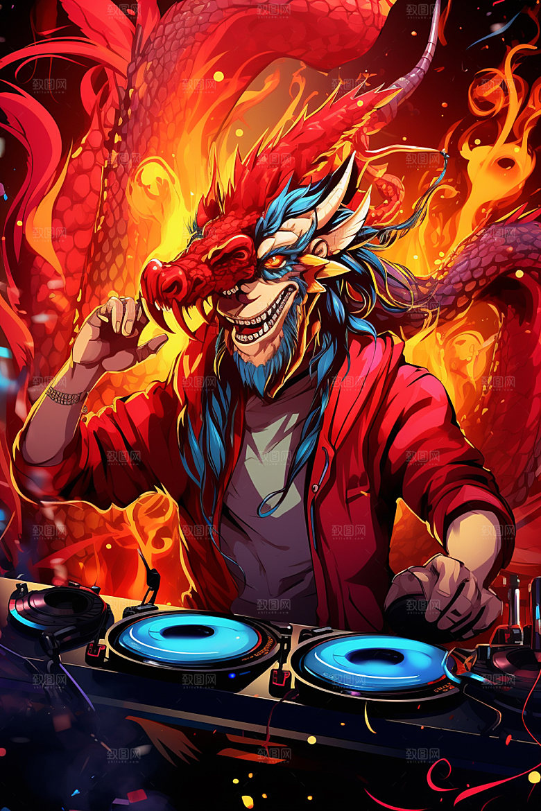 DJ龙帅气说唱插画