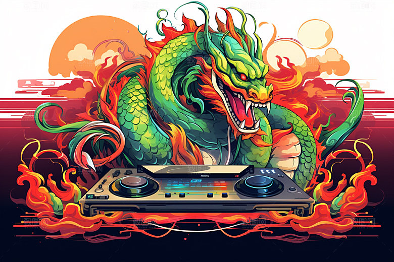 DJ龙说唱春节插画