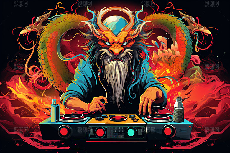 DJ龙帅气音乐插画