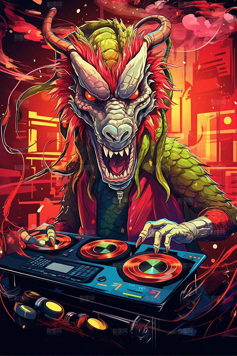 DJ龙手绘龙年插画