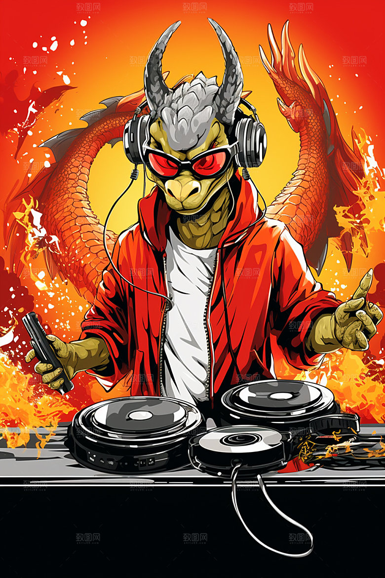 DJ龙国潮风音乐插画