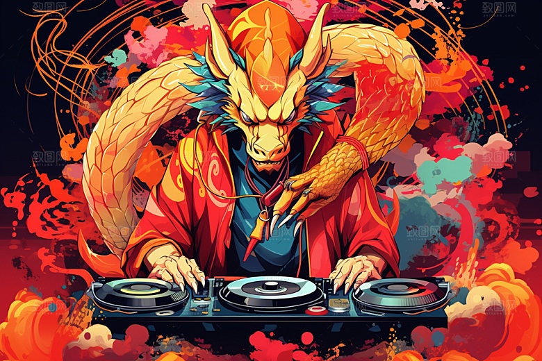 DJ龙十二生肖龙年插画
