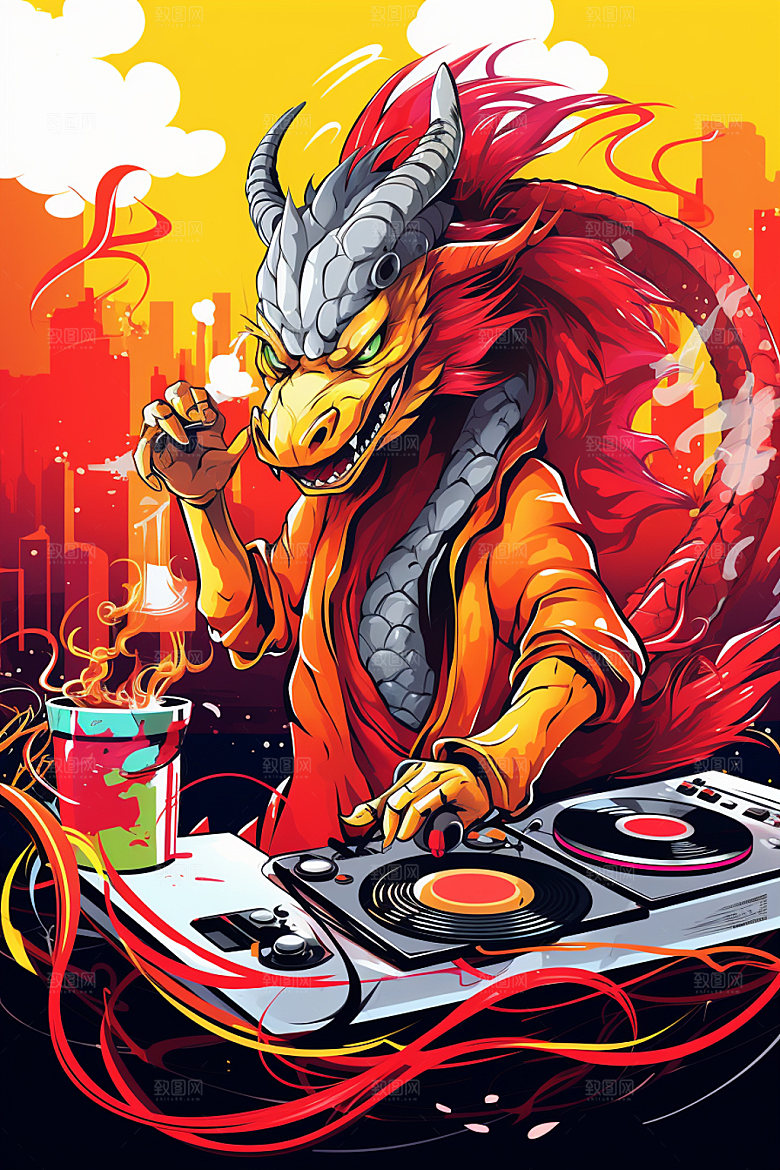 DJ龙时尚中国风插画