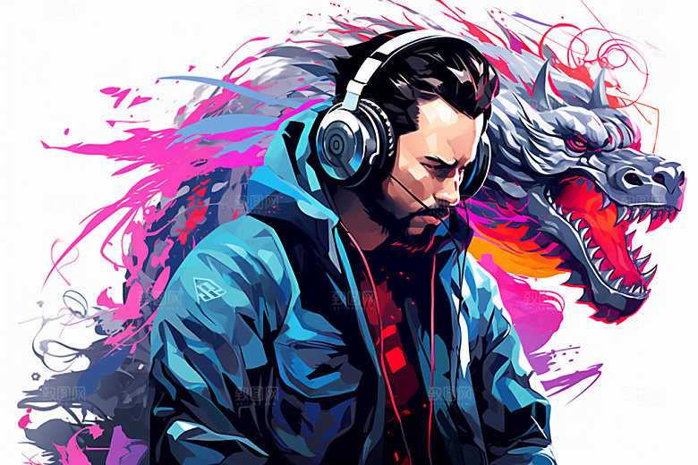 DJ龙打碟音乐插画