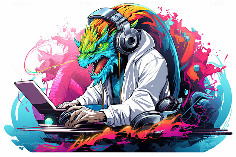 DJ龙十二生肖龙年插画