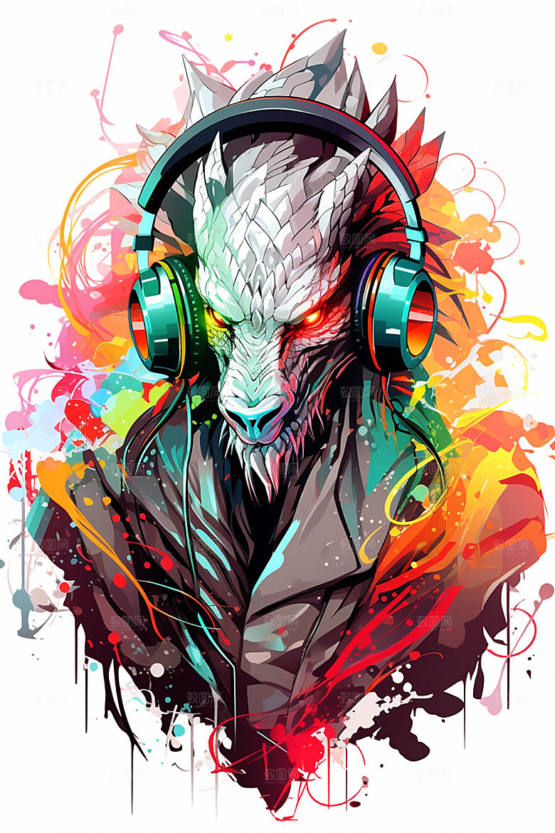 DJ龙打碟龙年插画