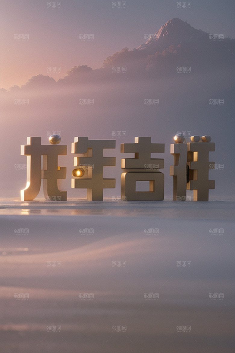 龙年祝福语迎新立体艺术字