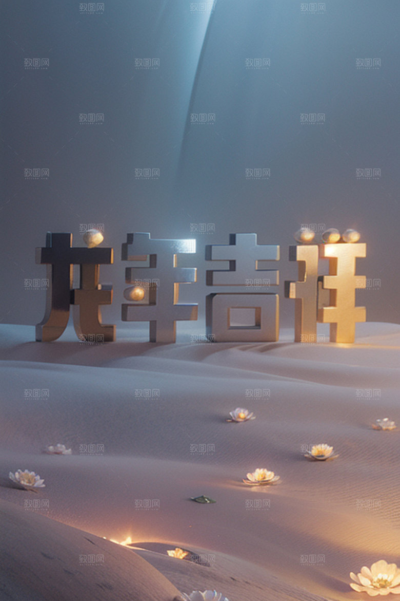 龙年祝福语春节3D艺术字
