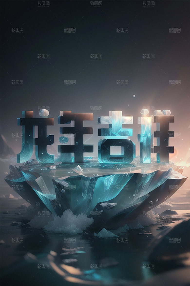 龙年祝福语喜庆3D艺术字