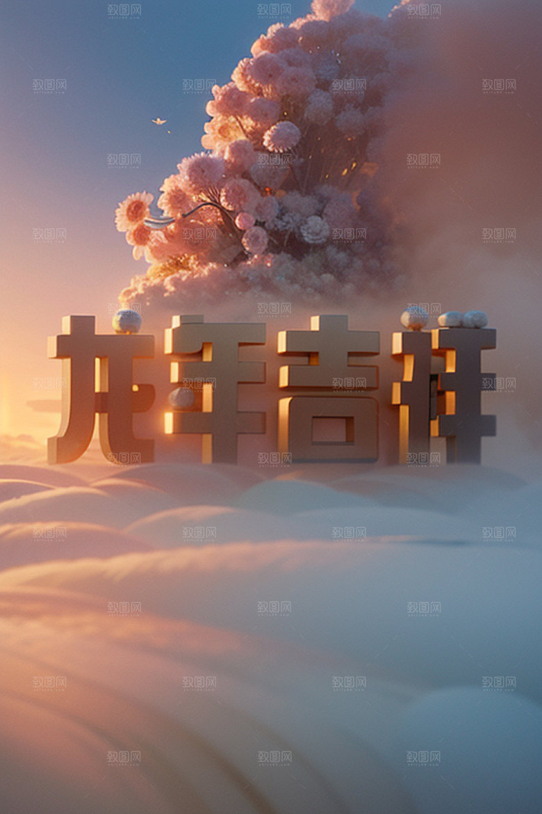 龙年祝福语春节如意艺术字
