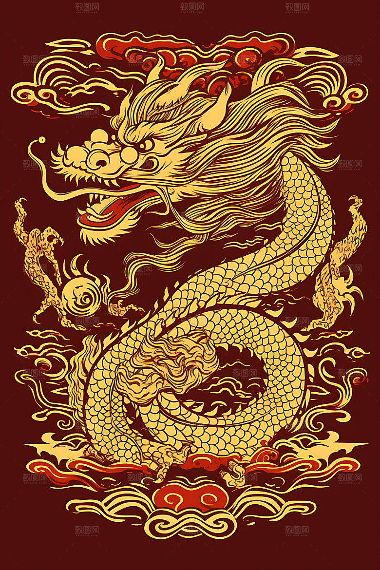 龙年艺术风格剪影素材