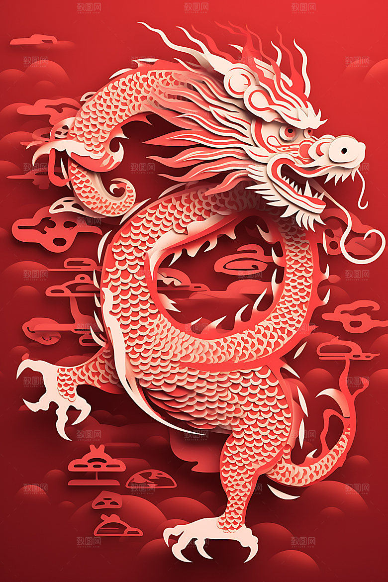 龙年艺术风格剪影素材