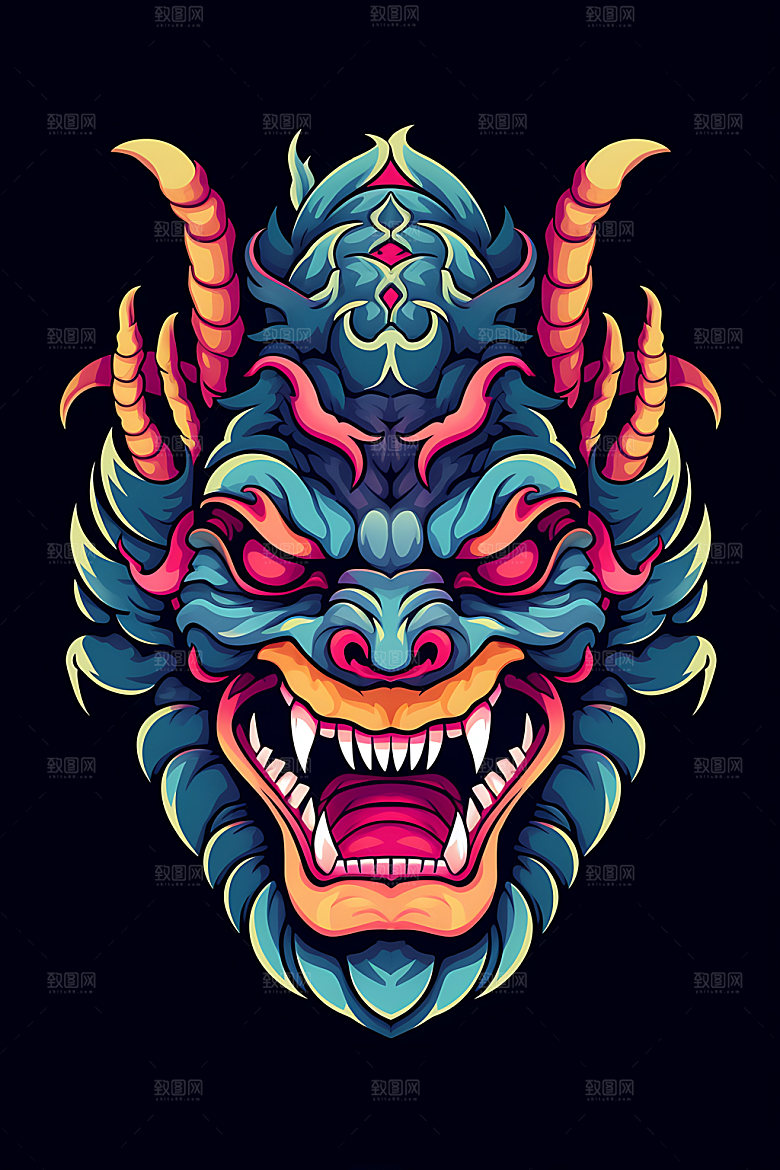 龙头彩色插画