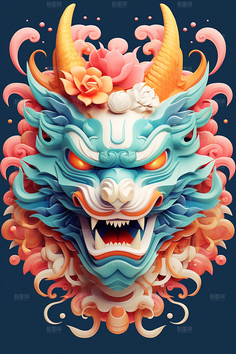 立体龙头龙年十二生肖效果图