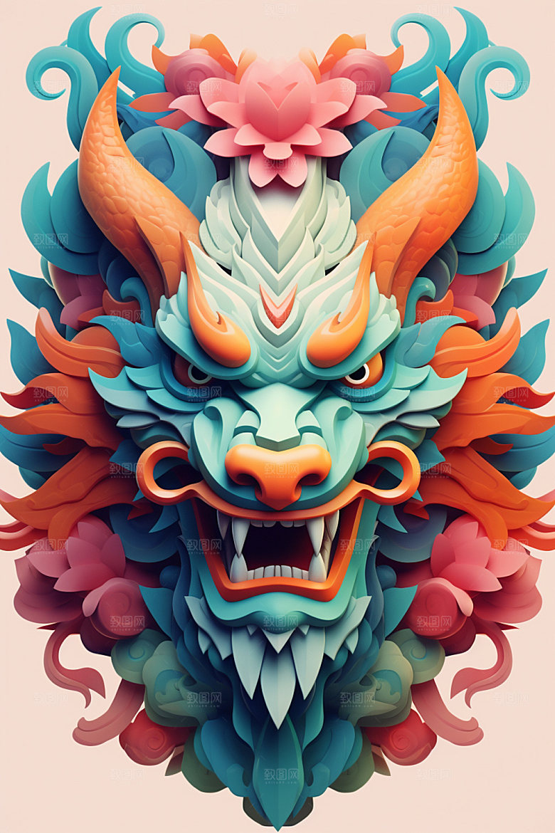立体龙头龙年新年效果图