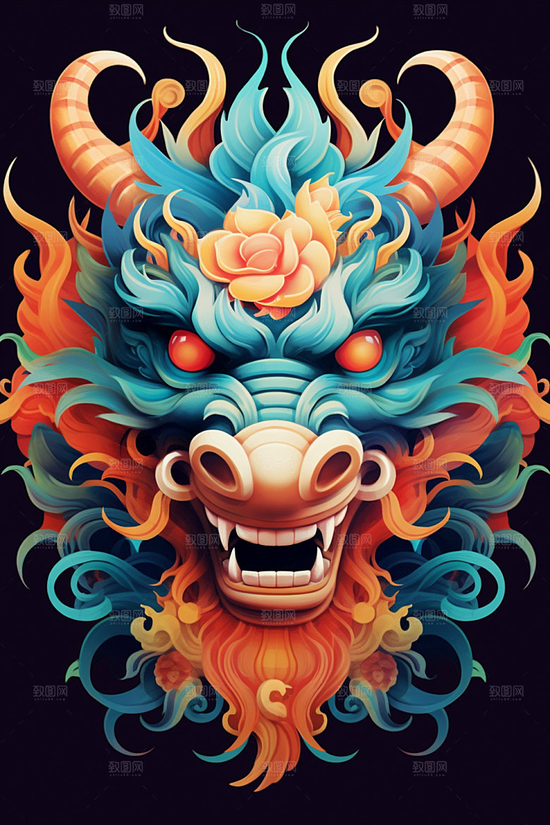 立体龙头彩色生肖龙效果图